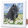 NEWENMO 5D Nero Cavallo Diamond Painting con Cornice Bambini 6-12 Anni | Bianche Margherite Pittura Diamante Kit Bambini 6-12Anni,DIY Diamond Art Kit con Cornice,Craft Art Regalo e Decorazione Casa