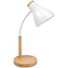 Generico Lampada da Scrivania Regolabile con Collo Flessibile, Attacco E27 Max 40W, Lampada da Tavolo in Metallo con Base Effetto Legno, per Studio, Lettura, Ufficio e Comodino - Bianco