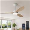 AQLEDY 106cm Lampadario Con Ventilatore Da Soffitto E Luce, Lampadario A LED Con Pale E Telecomando 6 Velocità Silenzioso, Motore DC Reversibile, Per Camera Soggiorno - Effetto legno bianco
