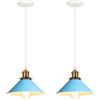 iDEGU 2 Pezzi Lampade a Sospensione Retrò 22cm Lampada da Soffitto Vintage in Metallo E27 Lampadario a Sospensione Moderno Stile Scandinavo Plafoniera per Cucina Soggiorno Caffè Cameretta (Blu)
