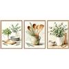 Dazzlewall Set di 3 Pezzi Decorazione Murale Cucina Acquarello, Erbe, Utensili e Verdure con Piatti per Sala da Pranzo Ristorante 30×40 cm Senza Cornice