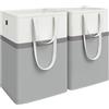 SONGMICS Set di 2 Cesti Portabiancheria, 110 L, Pieghevoli, Autoportanti | Maniglie Corte e Lunghe, Facili da Pulire, 40 x 45 x 65 cm, Grigio Tortora e Bianco Nuvola, Collezione STOWIT LCB210G02