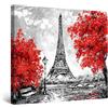 Startonight Quadro su Tela Alberi Rossi e Torre Eiffel Parigi - Quadri Moderni Astratti - Stampe Camere da Letto 80 x 80 cm, Decorazione Parete, Idea Regalo Elegante Luminoso al Buio