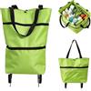 Generico Carrello della spesa pieghevole 2-in-1 con ruote, tessuto Oxford, verde | Borsa trolley pieghevole, design pieghevole, uso per supermercato e viaggi, compatibile con la lavanderia, struttura robusta
