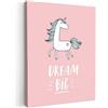 MuchoWow© Quadri Astratti su Tela Foto Quadro Moderno Soggiorno Canvas | 30x40 cm - Decorazioni Camera da Letto Unicorno - Bambini - Citazioni - Sogna in grande - Ragazze - Rosa