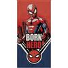 BrandMac Marvel Spiderman - Asciugamano da spiaggia e da bagno, 70 x 140 cm, 100% cotone, asciugamano per bambini morbido e assorbente per il bagno, design iconico rosso e blu Hero Pose, ideale per spiaggia