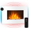 Klarstein Lausanne - Camino a parete elettrico orizzontale - 1000W o 2000W - Ventilatore elettrico - Vetro - Effetto fiamma - Funzione dimmer - Possible installazione a parete - Telecomando - Bianco
