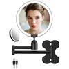 GREATRICH Specchio Ingranditore Parete LED due Lati 1x/30x Specchio Trucco con Luci Make up 15cm Dimmerabile 3 Tonalità Specchio Cosmetico Ricaricabile Braccio Estensibile Specchio Bagno LED Nero