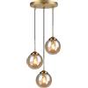 LFsem Lampadario a Sospensione a 3 Luci con Sfere in Vetro per Sala da Pranzo e Cucina, Lampada a Grappolo in Metallo Ottone, Base E27, Lampadario Sospeso per Soggiorno (Ambra)