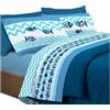 PELLECCHIA COLORI Set Lenzuola Matrimoniale Cotone Fantasia Marina, Made in Italy | Completo 2 Piazze + Federe Stampa Pesci | Lenzuolo sopra 250x300 + sotto con Angoli 180x200 + Federe 52x82 - Blu,2 P