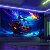 Arsey Arazzo da parete con nave pirata, luce nera, UV, reattivo, mare, paesaggio, hippie, barca a vela, decorazione da parete per camera da letto, feste, extra grande, 300 x 180 cm