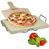 Relaxdays Pietra Refrattaria, Set per Pizza, Ollare Spessa 3 cm, Pala in Legno, Cordierite Rettangolare, Colore Naturale