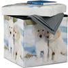 Relaxdays Pouf con vano portaoggetti, multicolore | Contenitore con motivo a cagnolini, pieghevole HxLxP: 38 x 38 x 38 cm