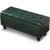 Shally Dogan Pouf Cassapanca Contenitore con Rivestimento in Ecopelle, Poggiapiedi per Camera da Letto, Panca, Sgabello da Salotto Soggiorno, Divanetto con Struttura e Piedini in Legno (Verde)