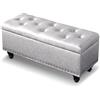 Shally Dogan Pouf Cassapanca Contenitore con Rivestimento in Ecopelle, Poggiapiedi per Camera da Letto, Panca, Sgabello da Salotto Soggiorno, Divanetto con Struttura e Piedini in Legno (Grigio Chiaro)