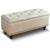 Shally Dogan Pouf Cassapanca Contenitore con Rivestimento in Ecopelle, Poggiapiedi per Camera da Letto, Panca, Sgabello da Salotto Soggiorno, Divanetto con Struttura e Piedini in Legno (Beige)
