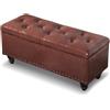 Shally Dogan Pouf Cassapanca Contenitore con Rivestimento in Ecopelle, Poggiapiedi per Camera da Letto, Panca, Sgabello da Salotto Soggiorno, Divanetto con Struttura e Piedini in Legno (Marrone)