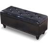 Shally Dogan Pouf Cassapanca Contenitore con Rivestimento in Ecopelle, Poggiapiedi per Camera da Letto, Panca, Sgabello da Salotto Soggiorno, Divanetto con Struttura e Piedini in Legno (Nero)