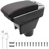 KAERGK Bracciolo Auto Compatibile con Renault Dacia Duster I 2010-2015 | Vano Portaoggetti a Due Livelli, Montaggio Semplice, 7 Porte USB, Bracciolo Regolabile, Pelle PU, Linea Rossa