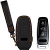 kwmobile Custodia chiave in vera pelle per Audi A6 A7 A8 Q7 Q8 Keyless 3 Tasti Cover - Guscio premium per chiave auto - Protezione per Smart Key - Portachiavi in pelle nero