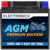 Electronicx Batteria Moto AGM 12N9-4B-1 12V 9Ah 120A - Avviamento potente, sigillata, senza manutenzione, compatta e resistente - Per moto, scooter, quad, ATV - Sostituisce YB9-B, MB9U