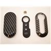 Car Passion Cover Chiave Guscio + Tasti Gomma + Gancio Portachiavi Compatibile Con Fiat 500 Grande Punto Evo Bravo Panda 500L Lancia Y Ypsilon Musa Delta Scocca Carbon Look Telecomando (Carbon + Tasti + Gancio)