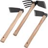 CHEUKYIU Set di 3 Attrezzi da Giardino con Zappe Piatta, Stretta e a 4 Denti | CHEUKYIU, Acciaio al Manganese, Lame Resistenti e Antiruggine, Manici in Legno Ergonomici, per Orto, Aiuole e Terreno Duro
