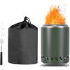 CAMPORG Braciere senza fumo per campeggio, caminetto da tavolo in acciaio inox, portatile, 14 cm x 20 cm di altezza, azionato con pellet o legno con custodia, verde