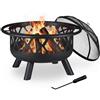 Relaxdays Braciere con Protezione Parascintille, D:75 cm, Giardino & Terrazza con Attizzatoio, Camino da Esterno, Nero