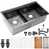 AIVANOTO Lavello da cucina a 2 vasche in acciaio inox, 80 x 50 cm, nero antracite, lavello da cucina con sgocciolatoio, lavello da incasso con sifone, tubo di scarico, da incasso/superiore (D, 80 x 50 x 22 cm)