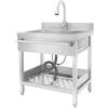 Ecoggeder Lavello da cucina in acciaio inox con mobiletto, in acciaio inox, autoportante, con 2 livelli, lavello da cucina, freestanding con rubinetto freddo e caldo, per esterni, interno (colore acciaio