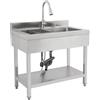 CHAPINGNI Lavello da cucina in acciaio inox, autoportante, in acciaio inox, 1 vasca, armadietto con lavello rubinetto, freestanding, cestello filtro per case, bagni, fattorie, cortili