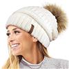 TOSKATOK®Cappello da Donna in Maglia Lavorata a Maglia con PON PON Staccabili in Pelliccia Sintetica
