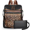 Dora & Liz Zaino da donna, alla moda, in pelle, da donna, convertibile, borsa a tracolla da viaggio con tracolla colorata, Marrone leopardato., M