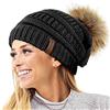 TOSKATOK®Cappello da Donna in Maglia Lavorata a Maglia con PON PON Staccabili in Pelliccia Sintetica
