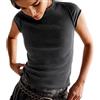 LQYACY Y2k mezza manica girocollo filettato stretto top estivo tinta unita manica corta t-shirt donna