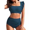 Kate Kasin Set bikini con controllo della pancia per le donne Costumi da bagno a vita alta con scollo quadrato Due pezzi Costume da bagno increspato Cinghie regolabili