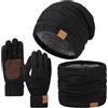 Yoolhamy Set da uomo con cappello, sciarpa e guanti, invernali, termici, in lana, foderati in pile, berretto e sciarpa da collo e guanti touch screen, guanti 3 in 1, accessori per scaldino natalizio
