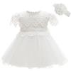 Leideur Bambine Abito da Battesimo Bianco con Cappellino Abito da Battesimo Neonato Abito in Pizzo per Matrimonio Compleanno