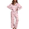 Ekouaer Pigiami Due Pezzi Donna Seta Pigiama Set Satin con Bottoni S-XXL | abbigliamento caldo, maniche e pantaloni lunghi, taschino sul petto, bordino decorativo, fondo elasticizzato, morbido&comodo