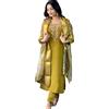 Sambhav Quilt Hub Set da donna in seta chinon festiva con Kurta dritto ricamato con pantaloni e misto seta stampato Dupatta Set