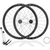 KUNYOS Set di Ruote in Fibra di Carbonio 700C per Bici da Strada, 35/42 Mm, Sgancio Rapido, Freni A Disco 100/135 Mm, Compatibili con Cassette HG A 8-12 velocità, 24 Raggi