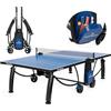 OneTeam Tavolo da ping pong Dimensioni 274x152,5x76 cm per gioco all'aperto con piani in rete pieghevoli con 2 vani portaoggetti per palline e racchette Ruote per il trasporto Blu