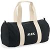 Amikado Borsone Personalizzato Ricamato 100% in Cotone Bio, 20 L, Borsa per Sport, Viaggi e Weekend, Tela Spessa 350 g/m², Personalizzazione con Testo - Nero