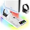 TicEaik Supporto per PS5/PS5 Slim,Caricatore PS5 con 3 x USB 1 x Type-C, Ventole di raffreddamento verticali e stazione di ricarica a doppio dontrolatore,Supporto con illuminazione a LED per console