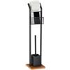 Relaxdays Piantana Bagno con Mensola, Portarotolo, Scopino e Portascopino, Base Quadrata, Effetto Legno, H 78 cm, Nero