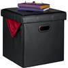 Relaxdays Pouf Contenitore, Sgabello Pieghevole Pelle Finta, Poggiapiedi Imbottito con Coperchio, HLP 39x37x37cm, Nero