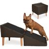Velora Home&Living VELORA H&L Rampa per Cani Marrone scuro - 2 in 1 Pouf e Rampa, Scaletta Pieghevole per Divano, Struttura in Legno Robusta, Rivestimento in Velluto, Superficie Antiscivolo per Cani e Gatti