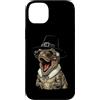 Thanksgiving Feast Funny Steampunk Pilgr Custodia per iPhone 14 Plus T-Rex Dinosauro Vintage Retro Turchia Cena Giorno Vendemmia Autunno