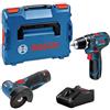 Bosch Professional 12V System Combo Kit: smerigliatrice angolare GSR 12V-15 + trapano-avvitatore GWS 12V-76 (incl. 2 batterie 2.0Ah, caricabatteria GAL 12V-40, L-BOXX)
